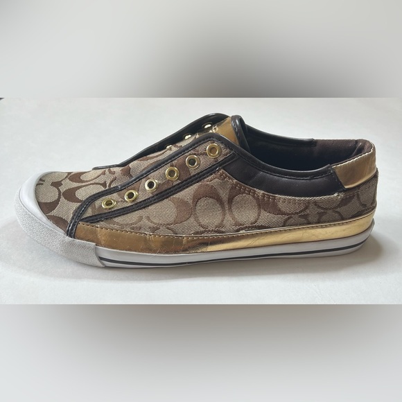 Coach Felix Women’s Slip On Sneakers Gold and Tan Size 10B - Picture 9 of 15